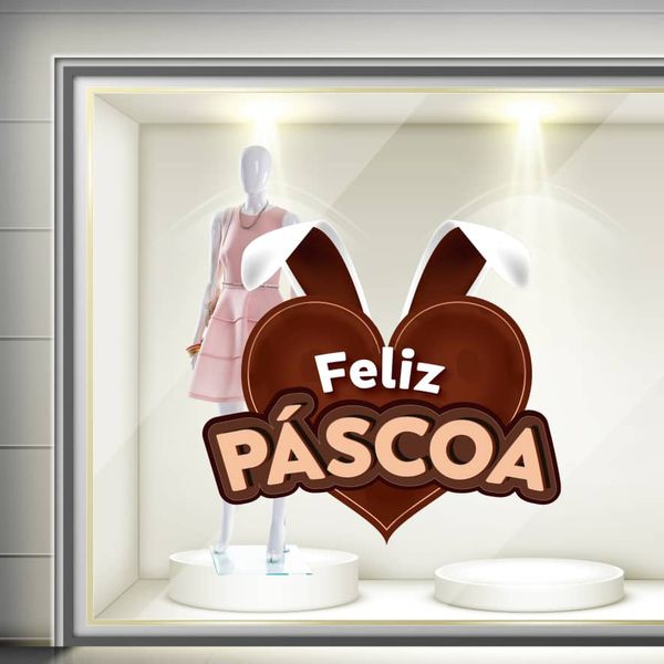 Adesivo Vitrine Feliz Páscoa Coração - FPC - KRadesivos 
