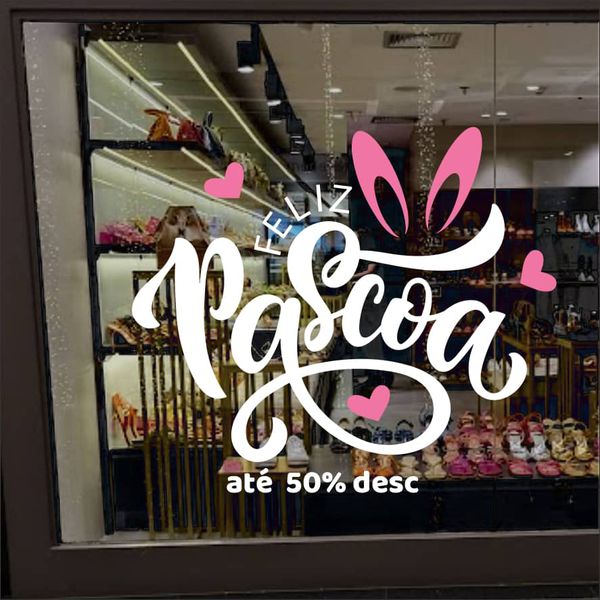 Adesivo Vitrine Feliz Páscoa até 50% de Desconto -... - KRadesivos 
