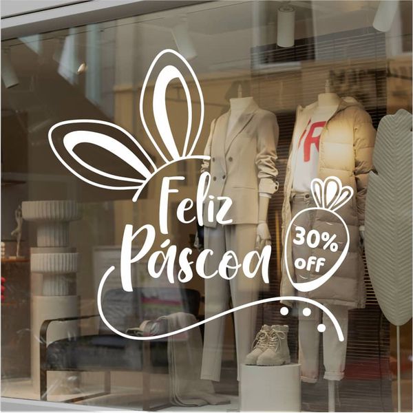 Adesivo Vitrine Feliz Páscoa 30% Off - APC - KRadesivos 