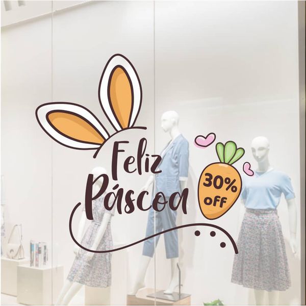 Adesivo Vitrine de Feliz Páscoa 30% Off - FPO - KRadesivos 