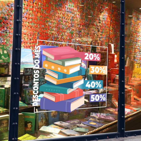 Adesivo Para Vitrine Livraria - Descontos do Mês 2... - KRadesivos 
