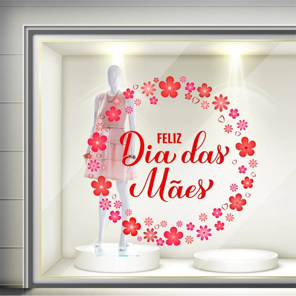 Adesivo Vitrine Feliz dia das Mães: Coroa de Flore... - KRadesivos 