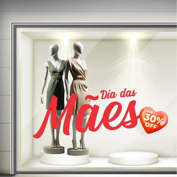 Adesivo Vitrine Feliz dia das Mães 30% OFF - DM30F - KRadesivos 
