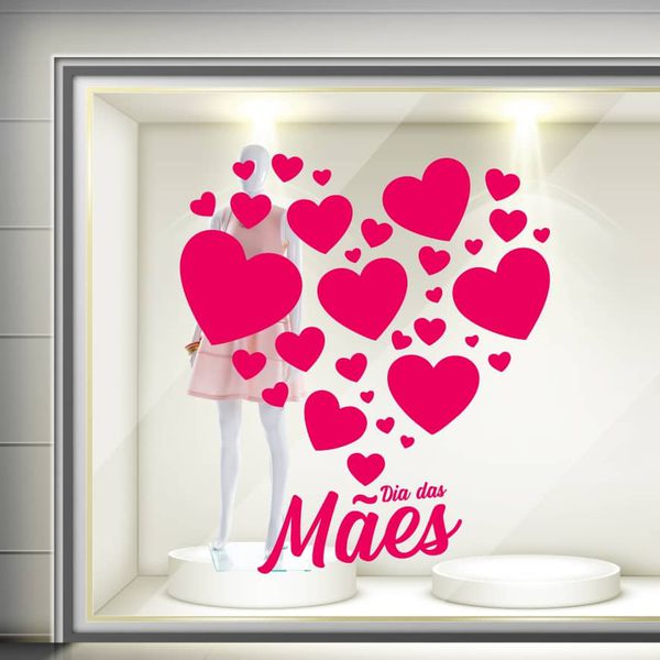 Adesivo Vitrine Dia das Mães Corações - DMC - KRadesivos 