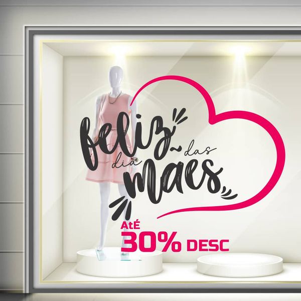 Adesivo Vitrine Dia das Mães 30% de Desconto - AV3... - KRadesivos 