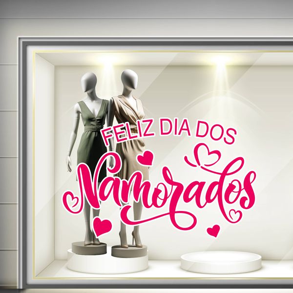 Adesivo Vitrine Feliz Dia dos Namorados Corações R... - KRadesivos 