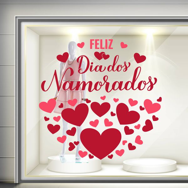 Adesivo para Vitrine Feliz Dia dos Namorados Coraç... - KRadesivos 