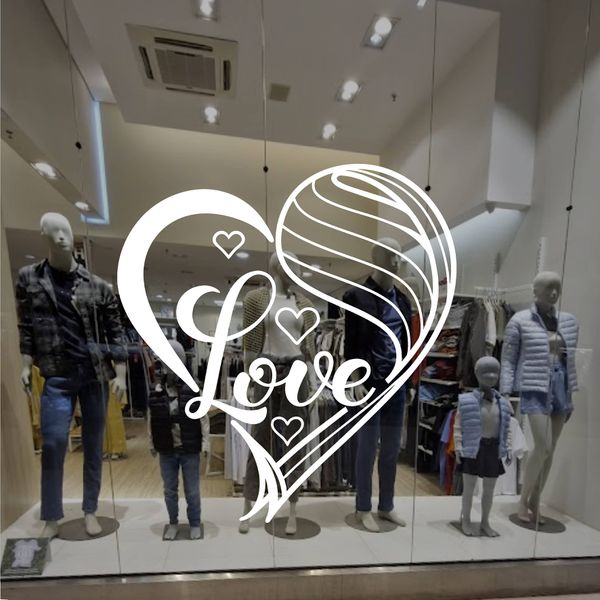 Adesivo para Vitrine Coração Love Dia dos Namorado... - KRadesivos 