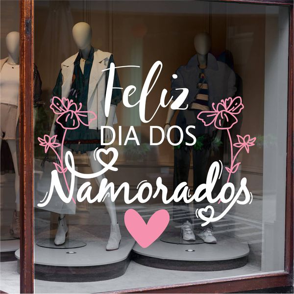 Adesivo para Vitrine - Feliz Dia dos Namorados Flo... - KRadesivos 