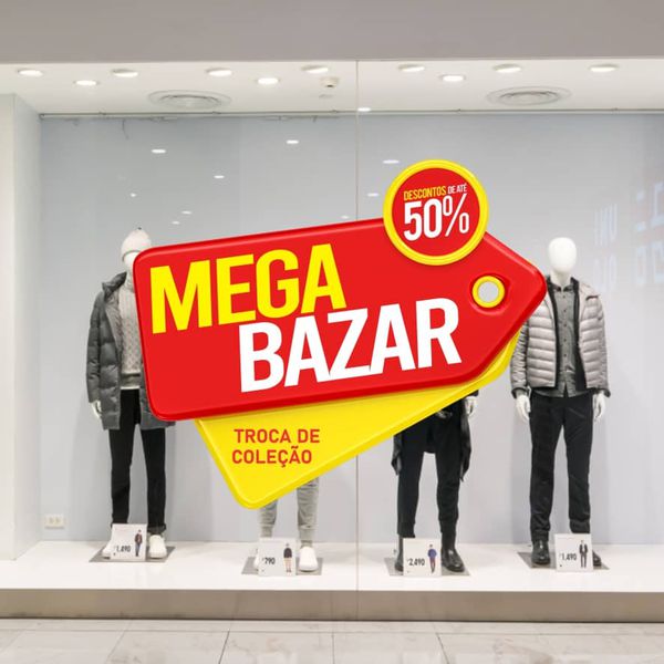 Adesivo Vitrine Mega Bazar - Troca de Coleção (Eti... - KRadesivos 