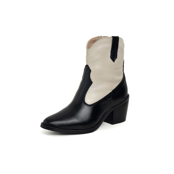 Bota Western Laura Off White com Preto