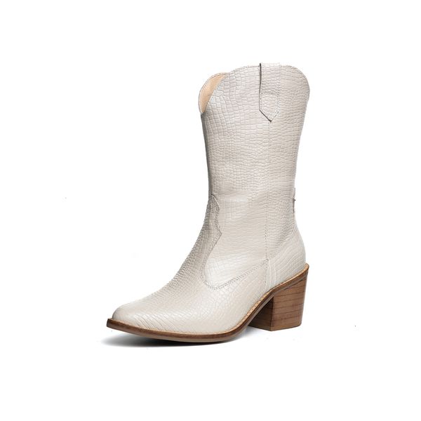 Bota Western Sofia Cano Médio Croco Off White