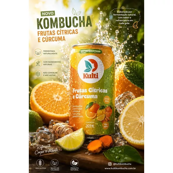Kombucha Frutas Cítricas e Cúrcuma (12 Latas) 269mL -Kulti