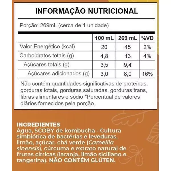 Kombucha Frutas Cítricas e Cúrcuma (12 Latas) 269mL -Kulti