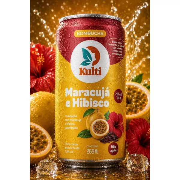 Kombucha Maracujá e Hibisco (12 Latas) 269mL - Kulti -