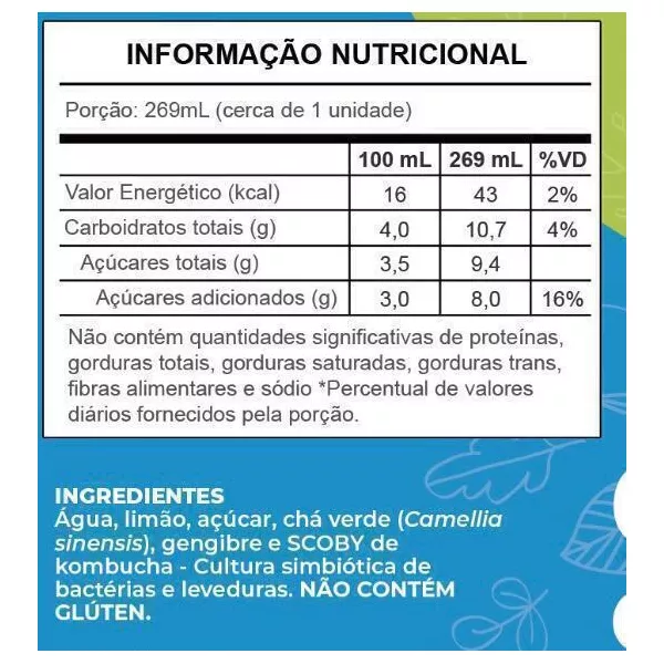 Kombucha Gengibre e Hortelã (12 Latas) 269mL -Kulti