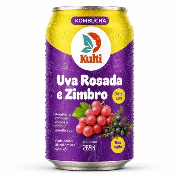 Kombucha Uva Rosada e Zimbro (12 Latas) 269mL -Kulti - Kulti Kombucha