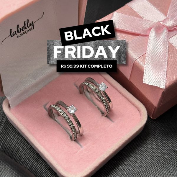 PAR DE ALIANÇAS GIRLS 2’MM CRAVEJADA - COM DOIS ANÉIS SOLITÁRIOS DE BRINDE