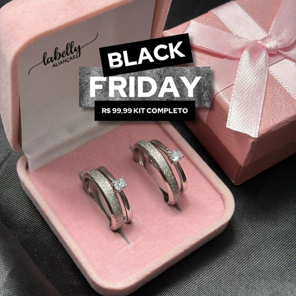 PAR DE ALIANÇAS GIRLS 4’MM CHANFRADA FOSCA - COM DOIS ANÉIS SOLITÁRIOS DE BRINDE 