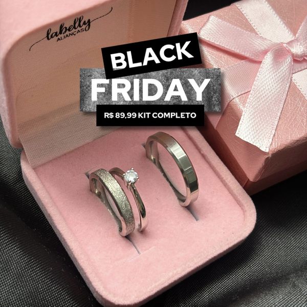 PAR DE ALIANÇAS AÇO INOXIDÁVEL 3MM CHANFRADA FOSCA/POLIDA - COM ANEL SOLITÁRIO DE BRINDE 