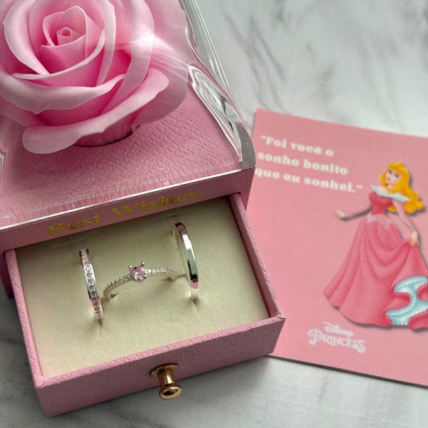 ALIANÇAS AURORA 2MM - COM ANEL SOLITÁRIO MINI LOVE 