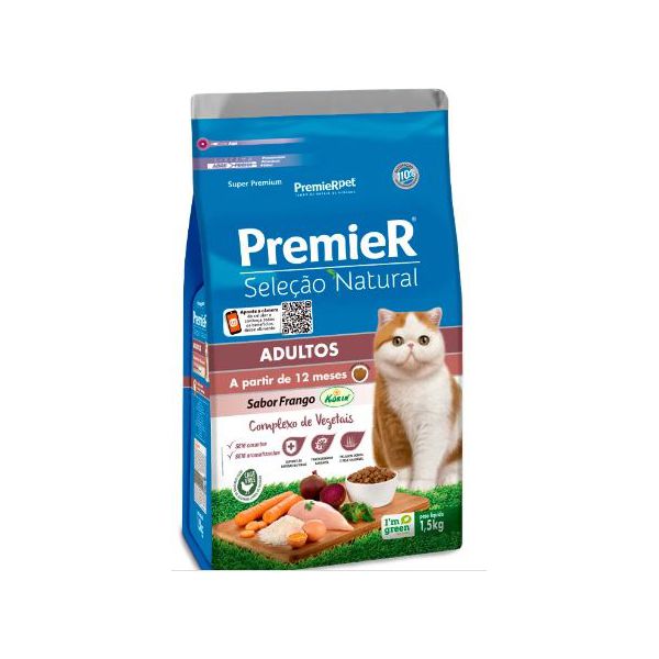 RACAO GATO PREMIER SEL NATURAL AD 1.5 KG 