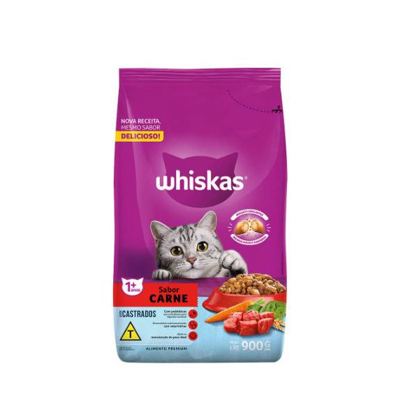 RACAO GATO WHISKAS 900G CARNE CASTRADO