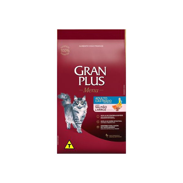 RACAO GATO GRAN PLUS 3 KG CAST SALMÃO E ARROZ