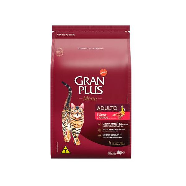 RACAO GATO GRAN PLUS 3KG AD CARNE