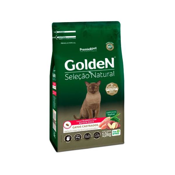 RACAO GATO GOLDEN 1KG AD SEL NAT CAST BATATA DOCE