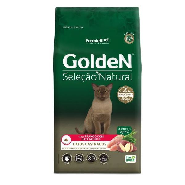 RACAO GATO GOLDEN 3KG AD SEL NAT CAST BATATA DOCE