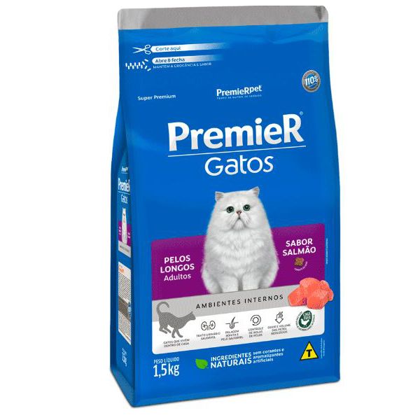 RACAO GATO PREMIER AD SALM PELOS LONGOS 1.5 KG