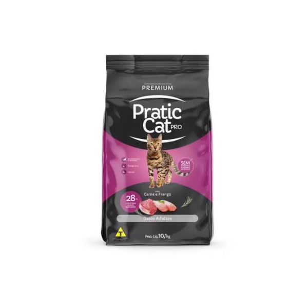RACAO GATO PRATIC CAT AD 10KG CARNE E FRANGO PREMIUM