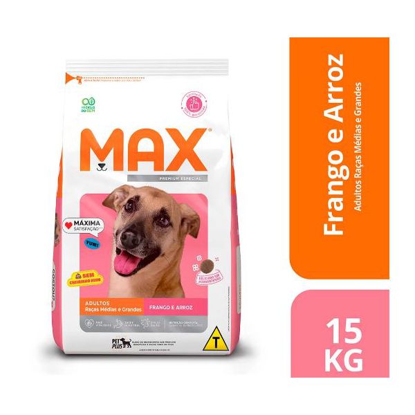 RACAO CAO MAX 15KG AD FRANGO E ARROZ ( NOVA EMBALAGEM)
