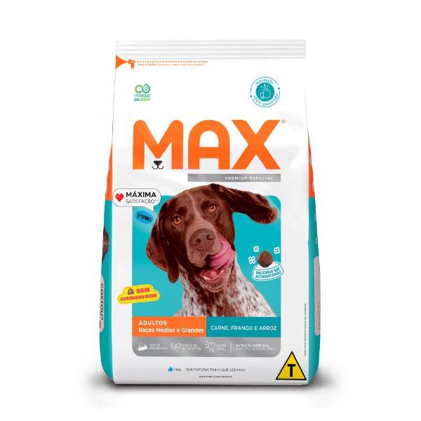 RACAO CAO MAX 15KG AD CARNE FRANGO E ARROZ (NOVA EMBALAGEM)
