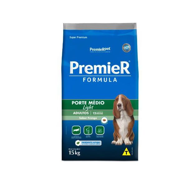 RACAO CAO PREMIER 15KG ADULTO RAÇ MEDIA LIGHT