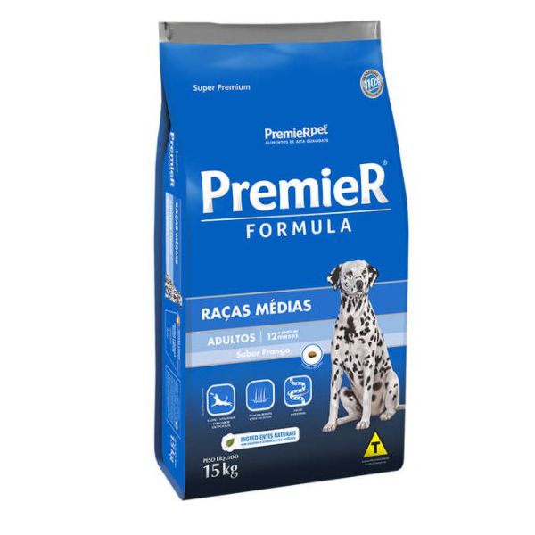 RACAO CAO PREMIER 15KG AD FRANGO R. MEDIAS