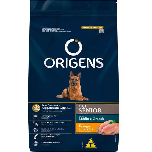 RACAO CAO ORIGENS 15KG AD SENIOR MED/GRAND