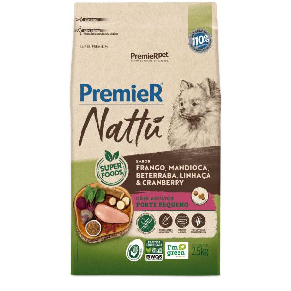 RACAO CAO PREMIER NATTU 2.5KG AD RAÇAS PEQ MANDIOCA