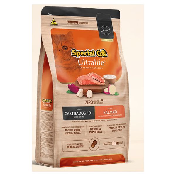 RACAO GATO SPECIAL CAT 1KG SENIOR 10+ SALMAO ULTRALIFE