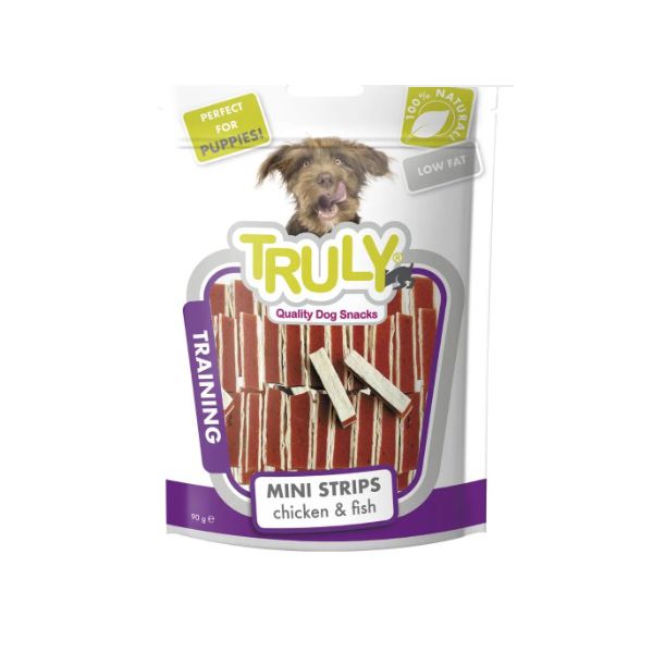 PETISCO CAO TRULY TRAINING MINI TIRAS 90G FRANGO E PEIXE