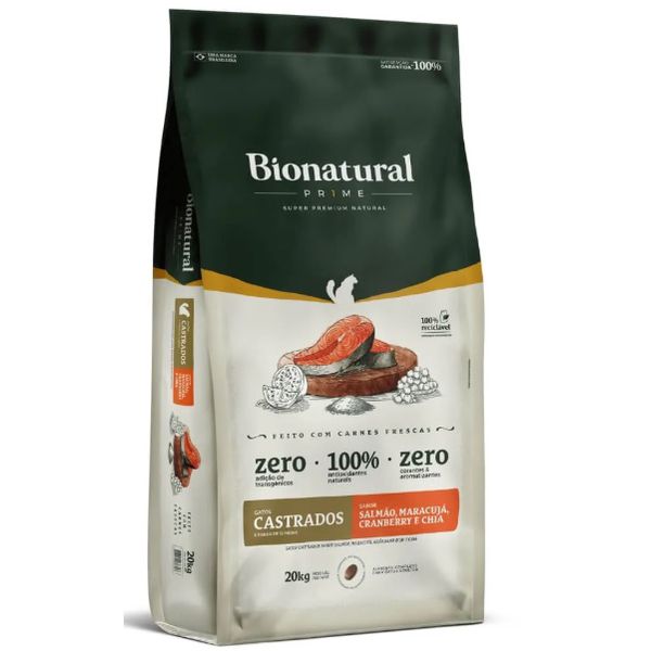 RACAO GATO BIONATURAL AD 20KG CAST SALMAO