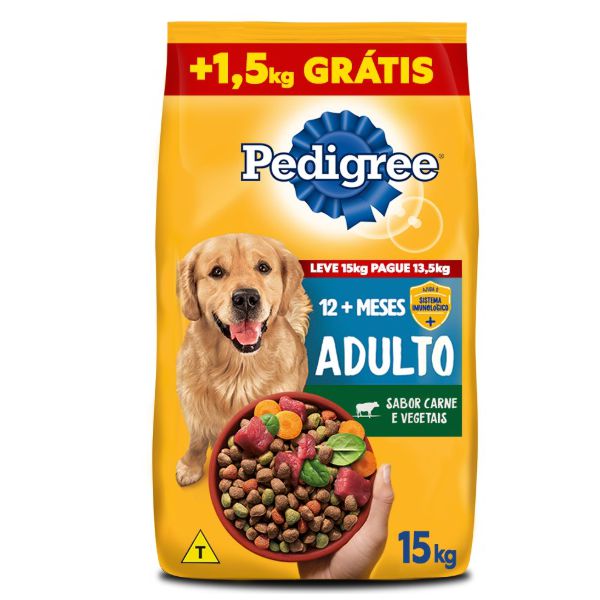 RACAO CAO PEDIG 15KG AD CARNE/VEG PROM+1,5 KG