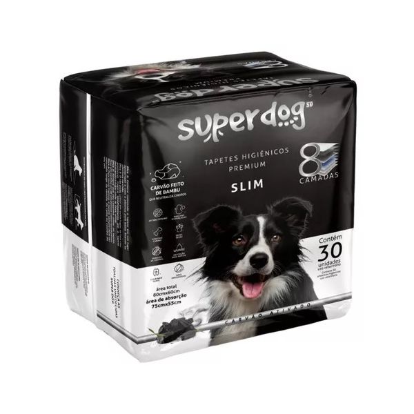 TAPETE CAO HIGIENICO SUPER DOG 80X60 C/30 CARVAO ATIVADO PREMIUM
