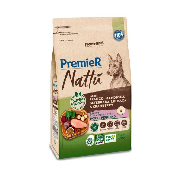 RACAO CAO PREMIER NATTU 2.5KG AD RAÇAS PEQ MANDIOCA
