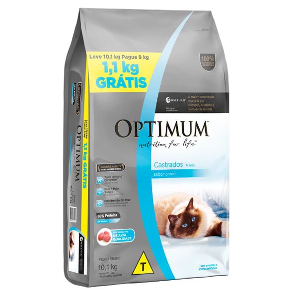 RACAO GATO OPTIMUM AD CAST CARNE 10,1KG LV 10,1KG PAGUE 9KG