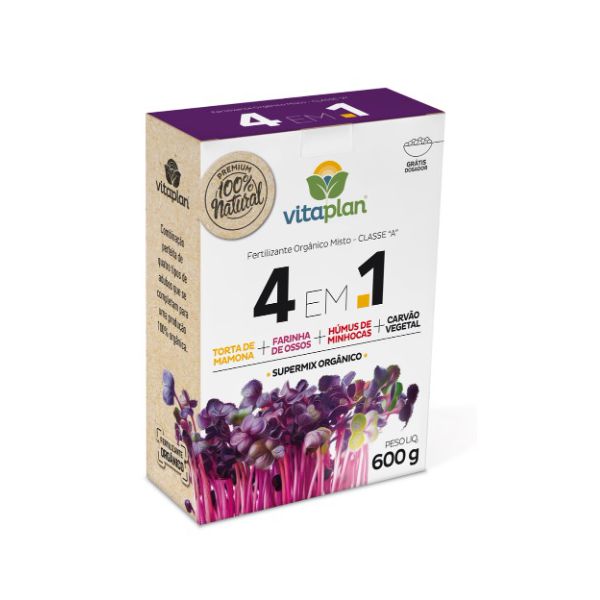 ADUBO FERTI 4 EM 1 600G NUTRIPLAN (TORTA+FARINHA+HUMUS+CARVAO)