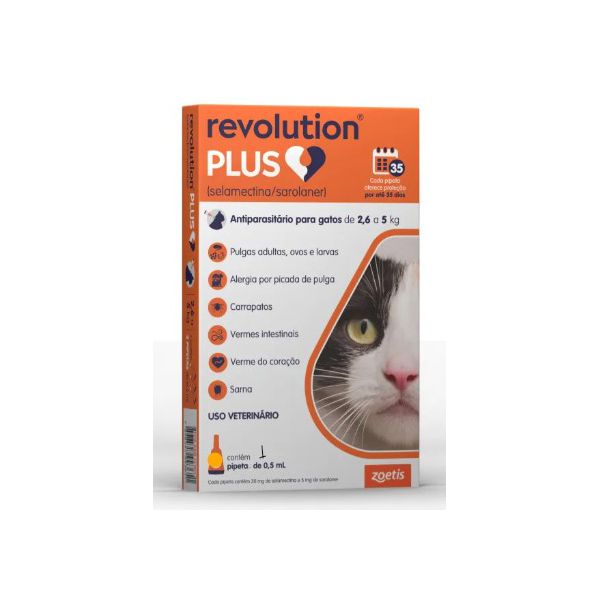 REVOLUTION PLUS GATO 0.50ML ( 2.6 A 5 KG ) LARANJA CADA PIPETA