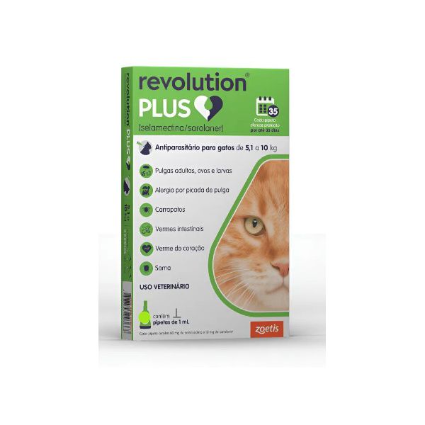 REVOLUTION PLUS GATO 1ML ( 5.1 A 10 KG ) VERDE CADA PIPETA