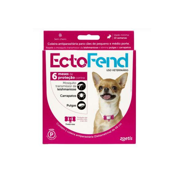 COLEIRA ANTI CARRAP/PULGA/LESH. ECTOFEND P 48CM ROSA
